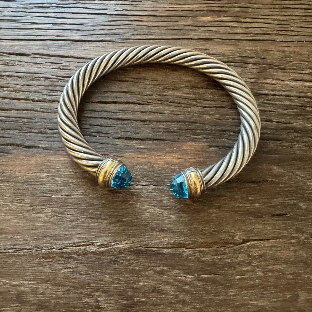 David Yurman Silver and Gold Bracelet with Blue Ends